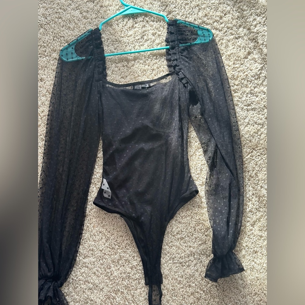 Call the Dots Black Dotted Mesh Long Sleeve Bodysuit - Picture 4 of 4
